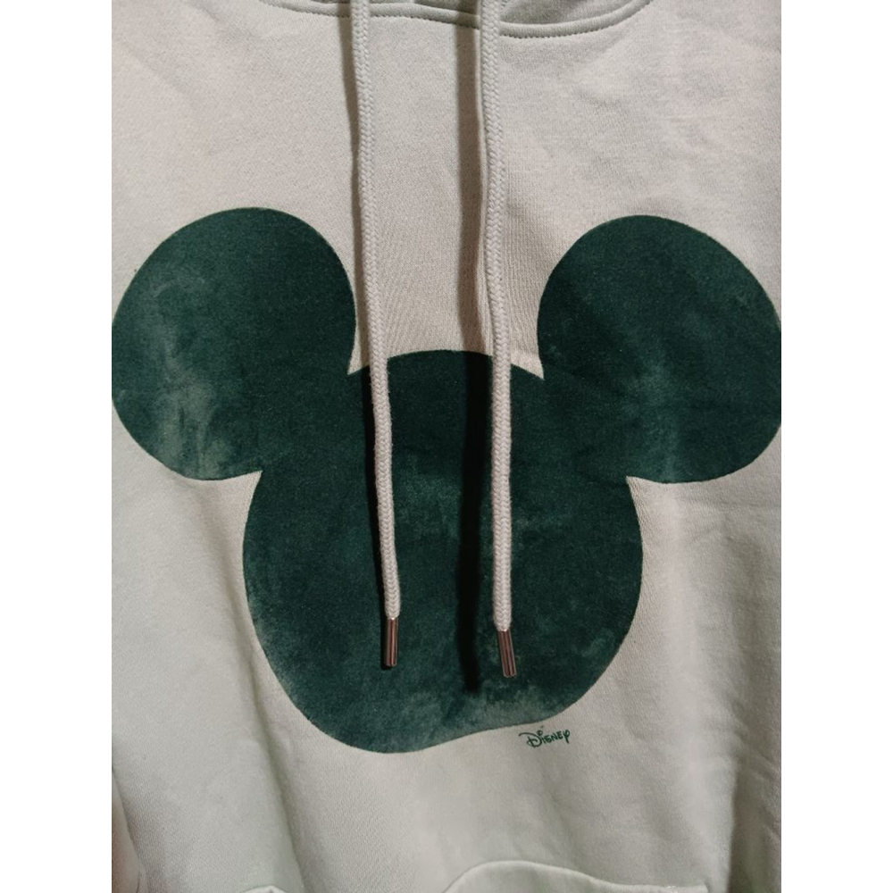 H&M Licensed Disney Sage Green Kangaroo Pocket Felt Mickey Mouse Logo Hoodie - Picture 10 of 12